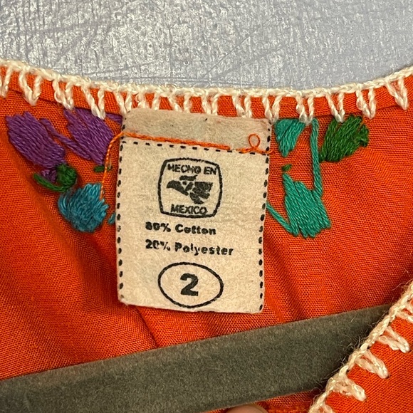 Hecho En Mexico Youth Embroidered Dress Orange Size 2 - Picture 4 of 6